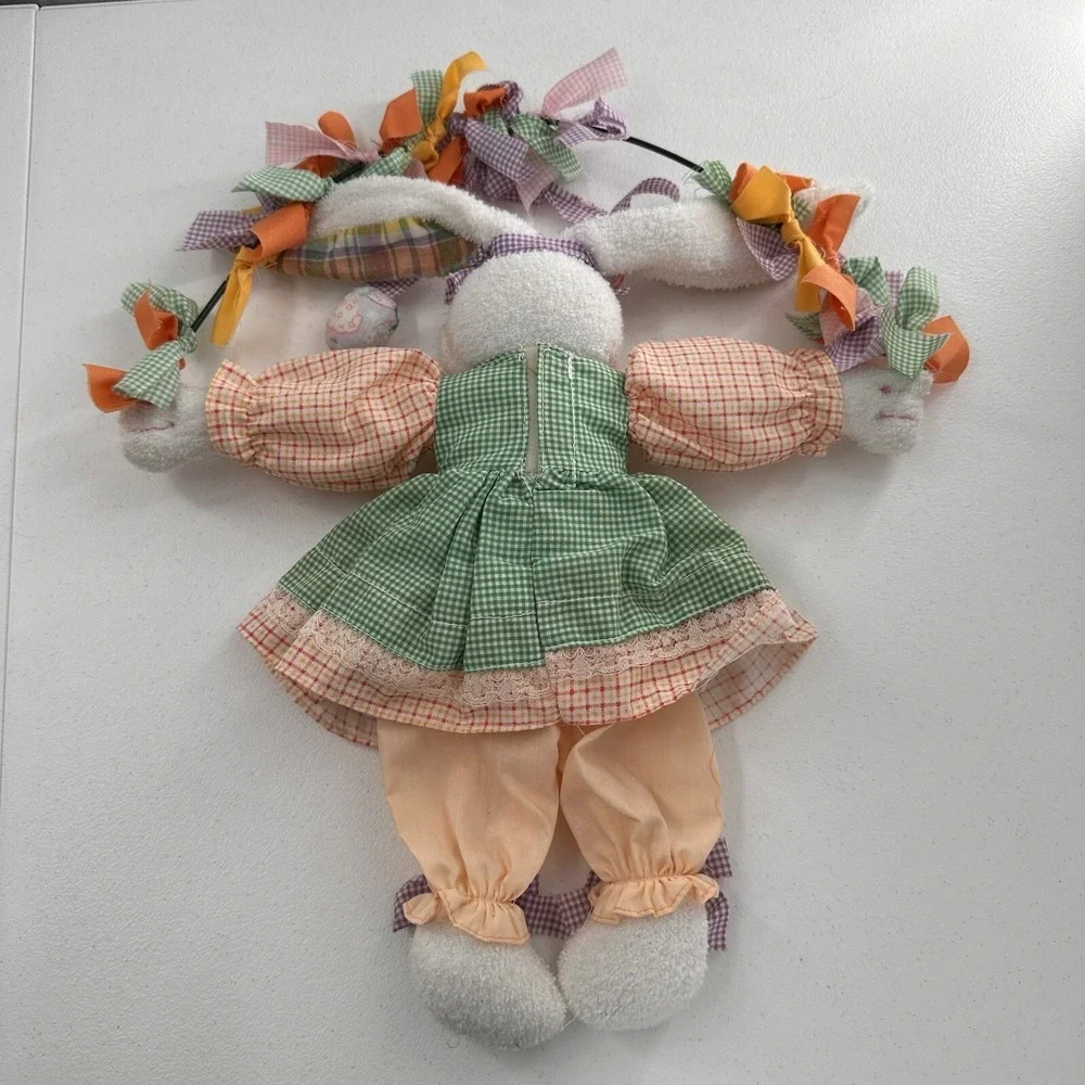 Vintage Plush Easter Bunny Rabbit Spring Door Wreath Wall Hanging Decor 18